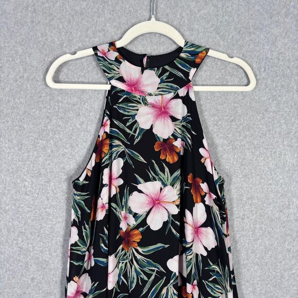 LTX Sportswear Mini Dress Small Black Tropical Hawaiian Flowy Cruise Resort USA‎ - Picture 2 of 11